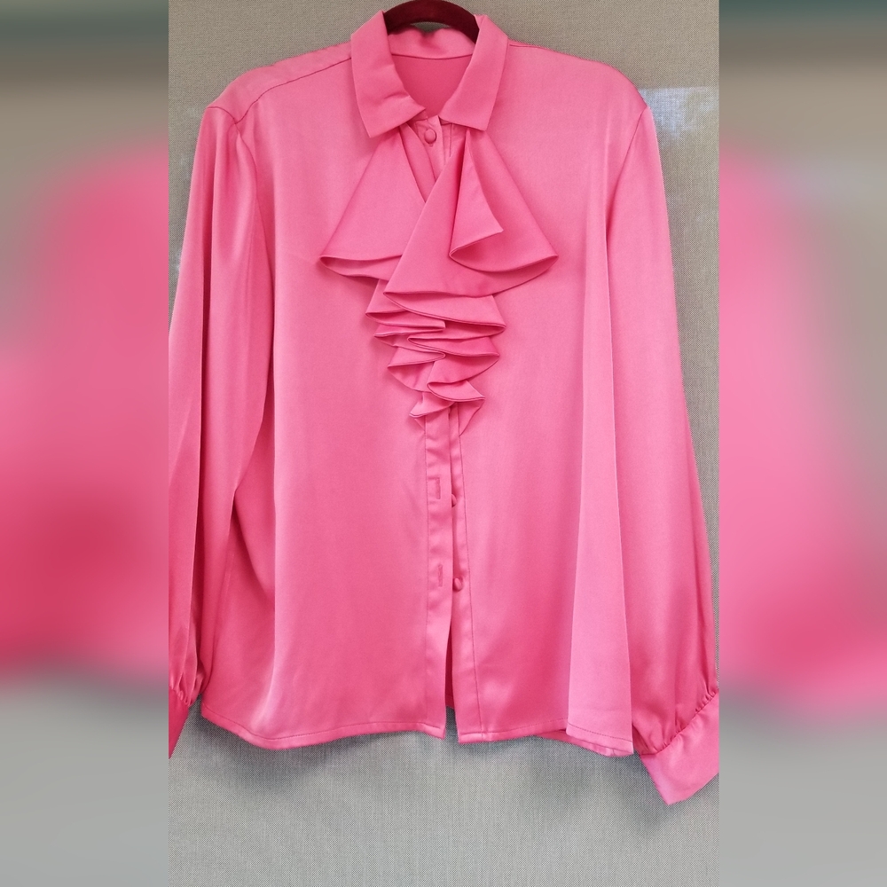Pink Ruched Cocktail Shirt with Bishop Sleeves